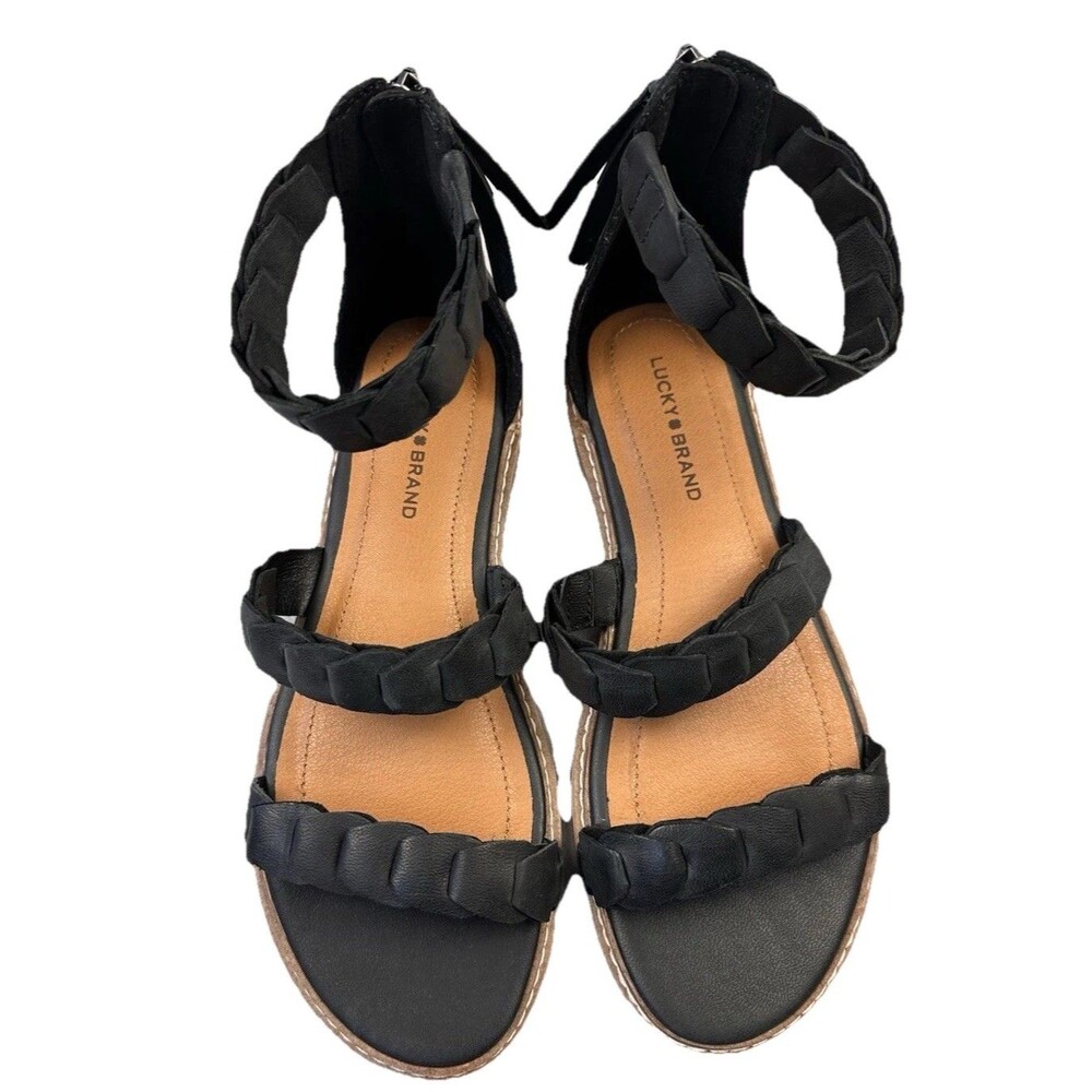 Lucky Brand Women's Kasinda Zipper Leather Gladiator Sandals Black Size 7M NWOT
